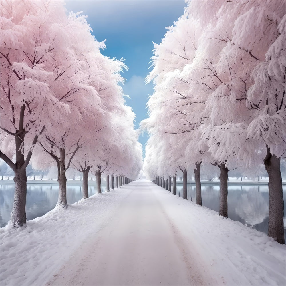 Serene Pink Frosty Winter Path Photography Backdrop UK BRP9-277