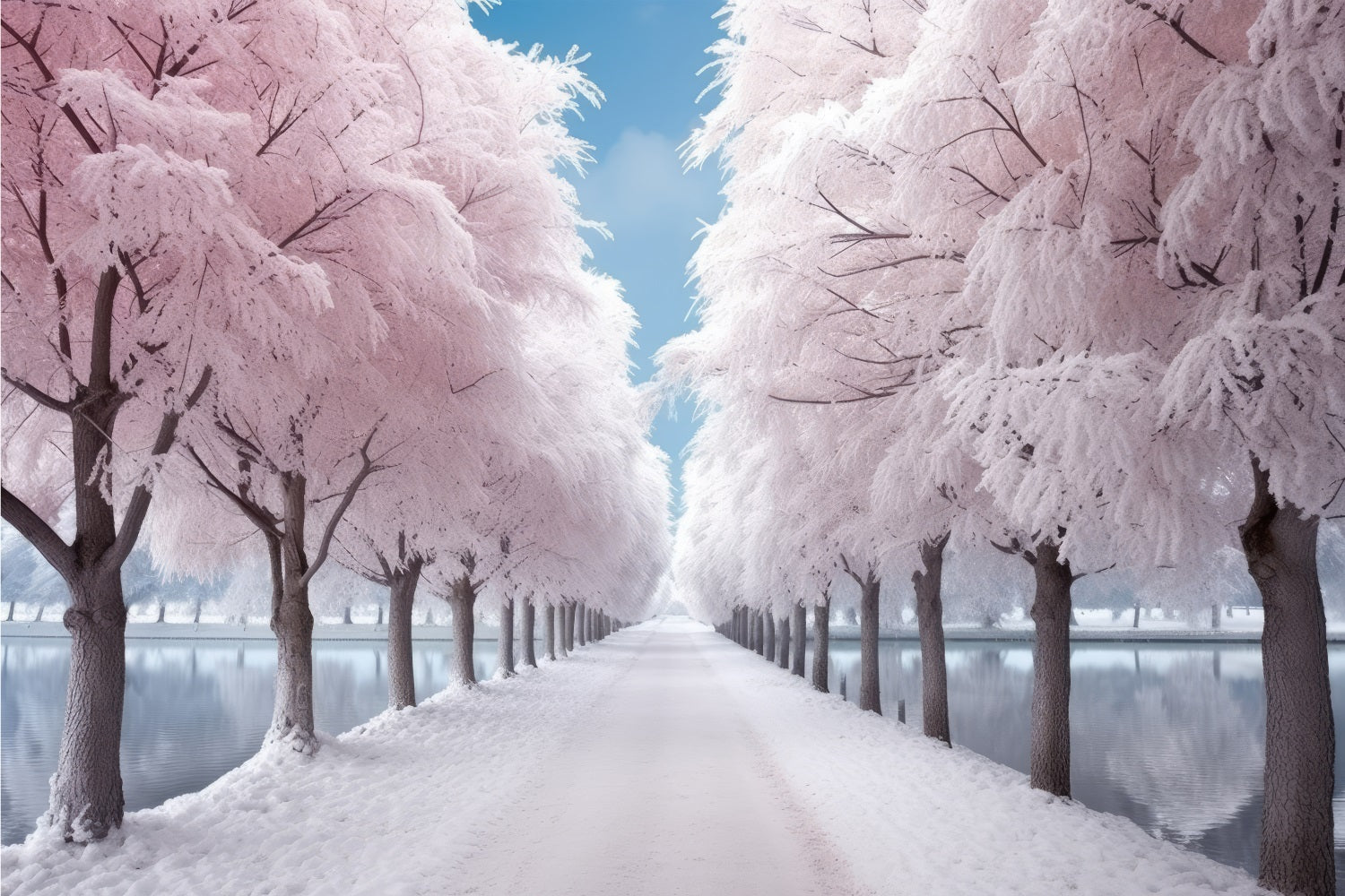 Serene Pink Frosty Winter Path Photography Backdrop UK BRP9-277