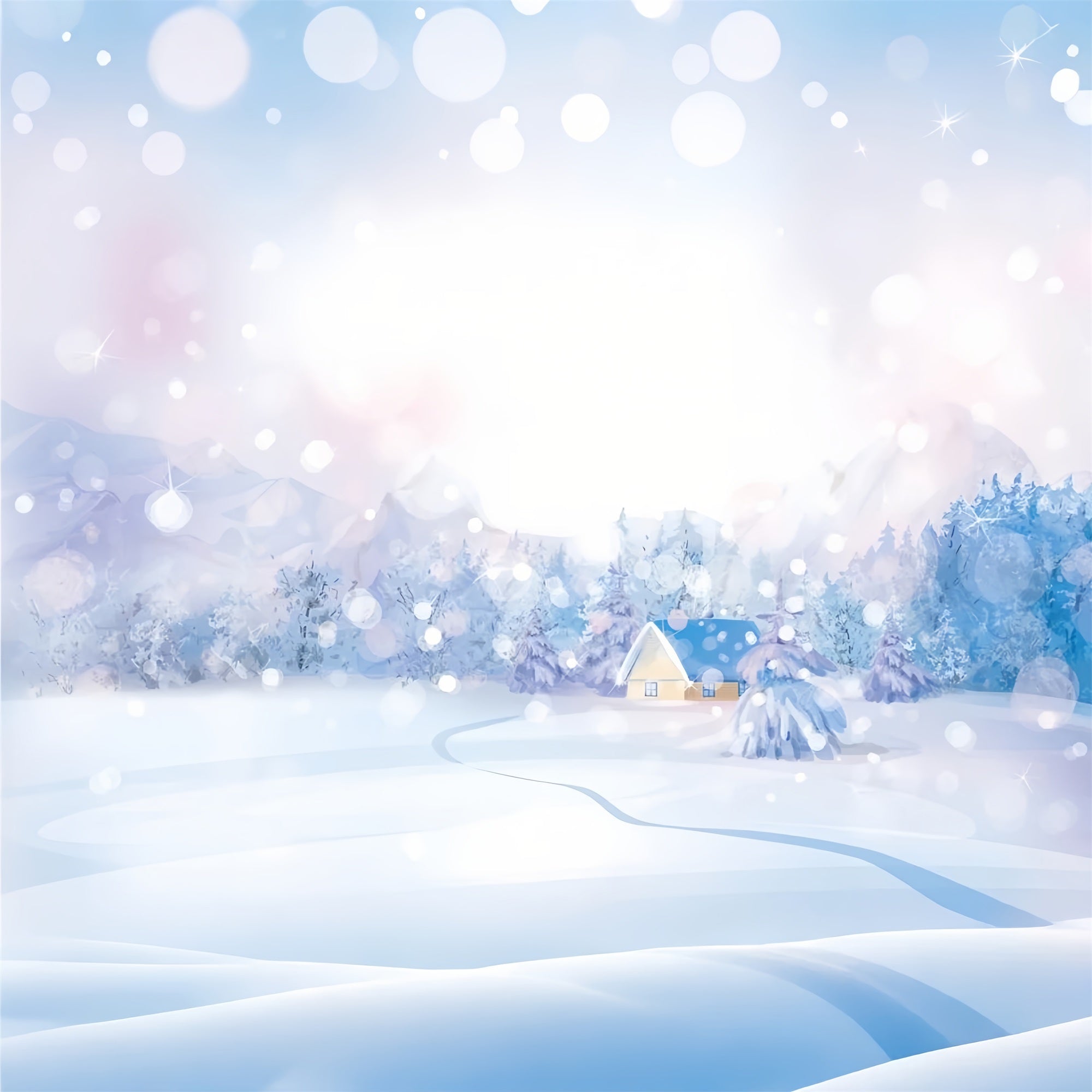 Winter Pastel Bokeh Snow Landscape Backdrop UK BRP9-279