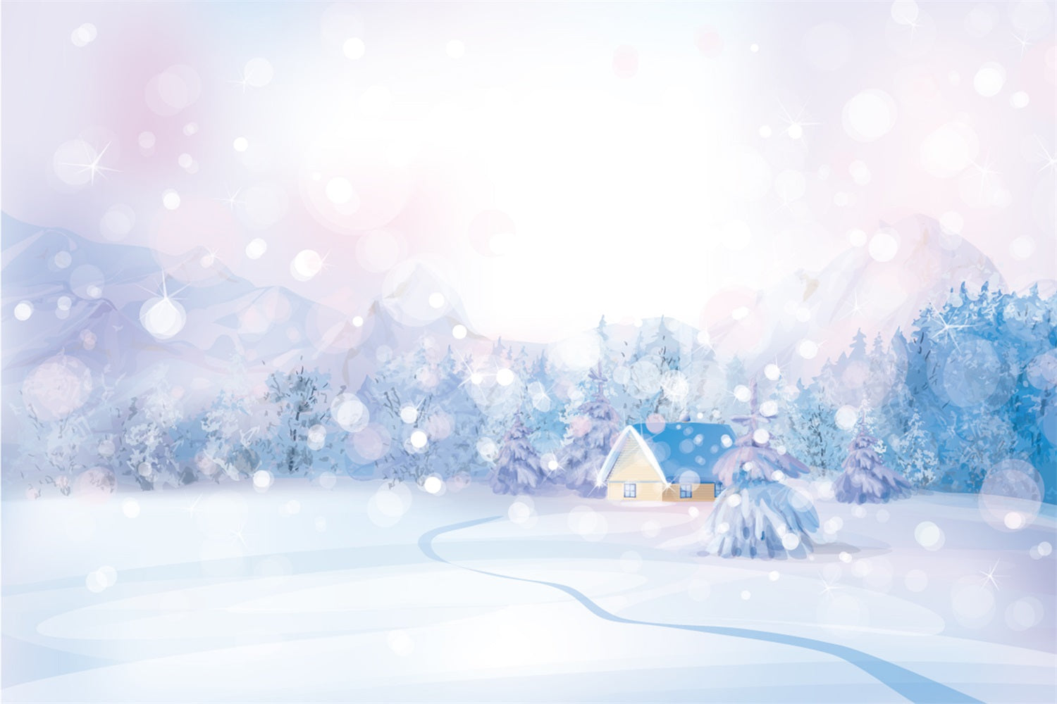 Winter Pastel Bokeh Snow Landscape Backdrop UK BRP9-279