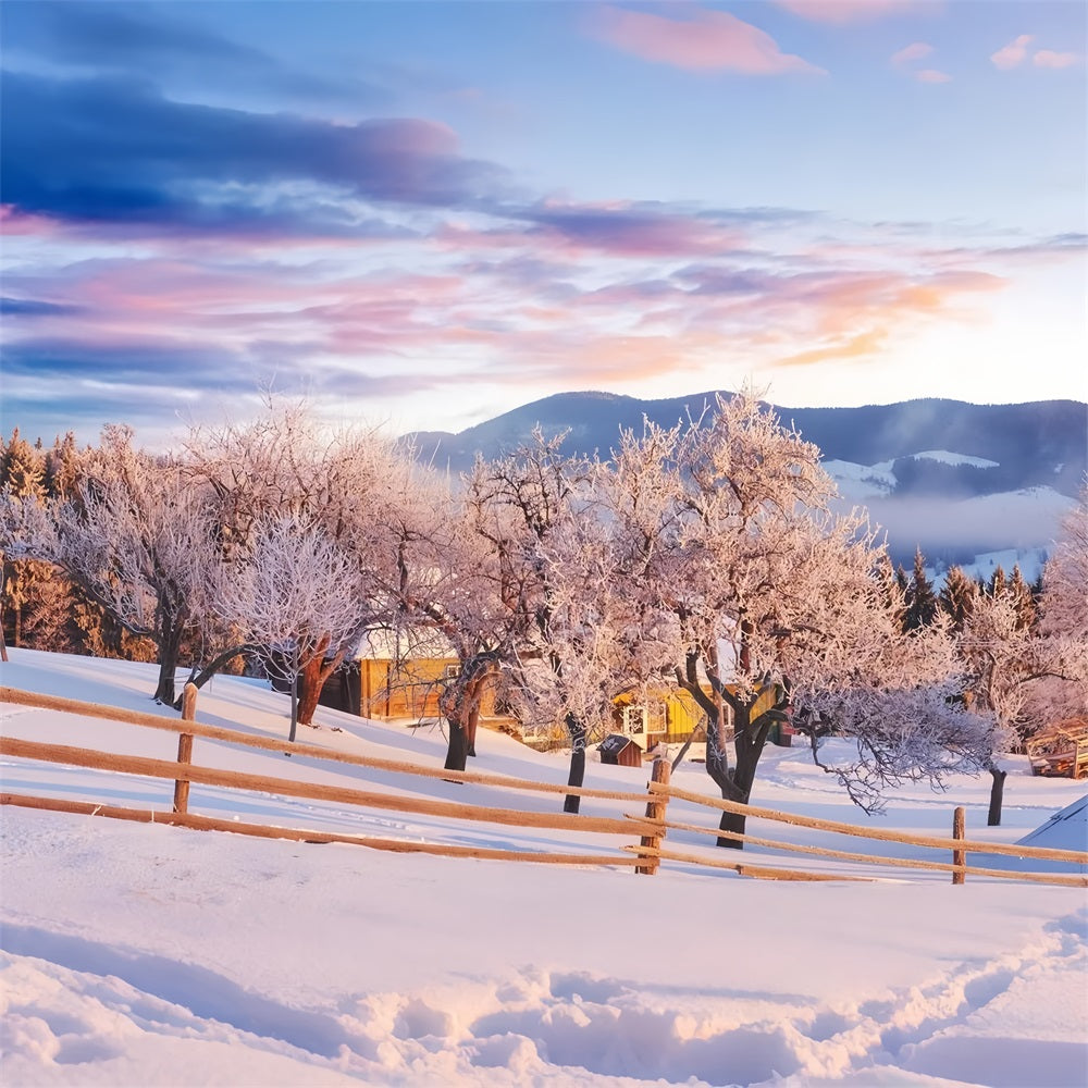 Pink Sky Winter Trees Farmhouse Photography Backdrop UK BRP9-282