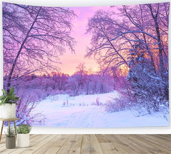 Pastel Winter Sunrise Snowy Forest Scene Backdrop UK BRP9-283