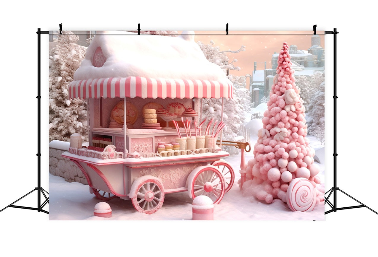 Candyland Cart Winter Frosty Wonderland Backdrop UK BRP9-285