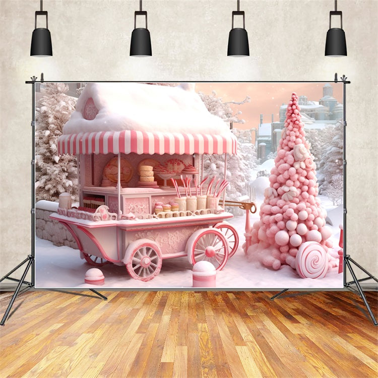 Candyland Cart Winter Frosty Wonderland Backdrop UK BRP9-285