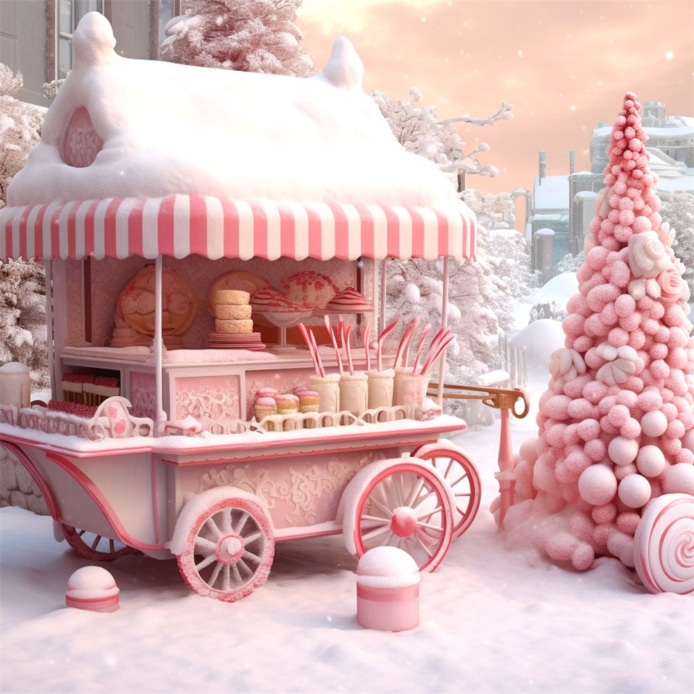 Candyland Cart Winter Frosty Wonderland Backdrop UK BRP9-285