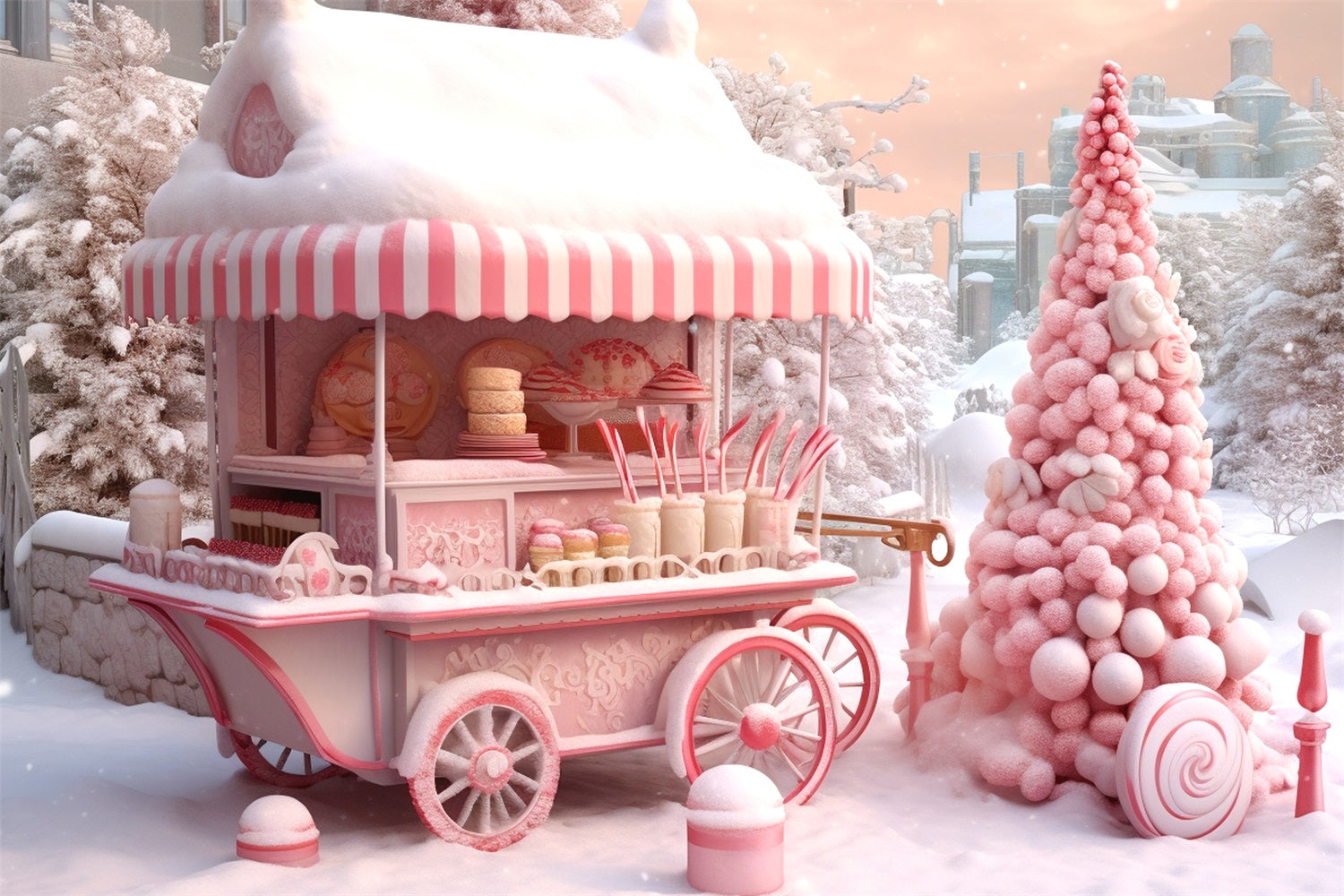 Candyland Cart Winter Frosty Wonderland Backdrop UK BRP9-285