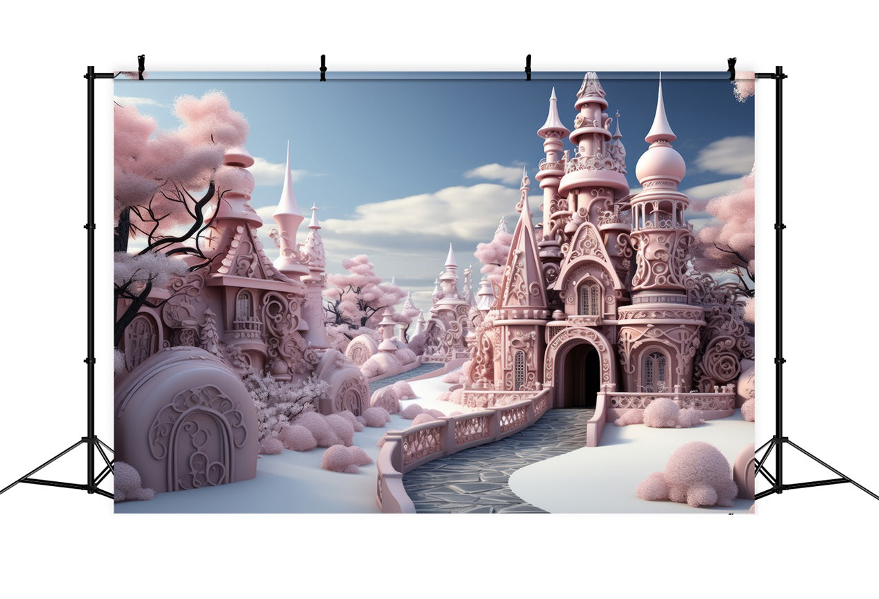 Fairytale Pink Winter Castle Fantasy Backdrop UK BRP9-286