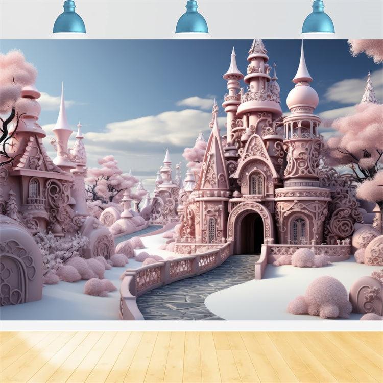 Fairytale Pink Winter Castle Fantasy Backdrop UK BRP9-286