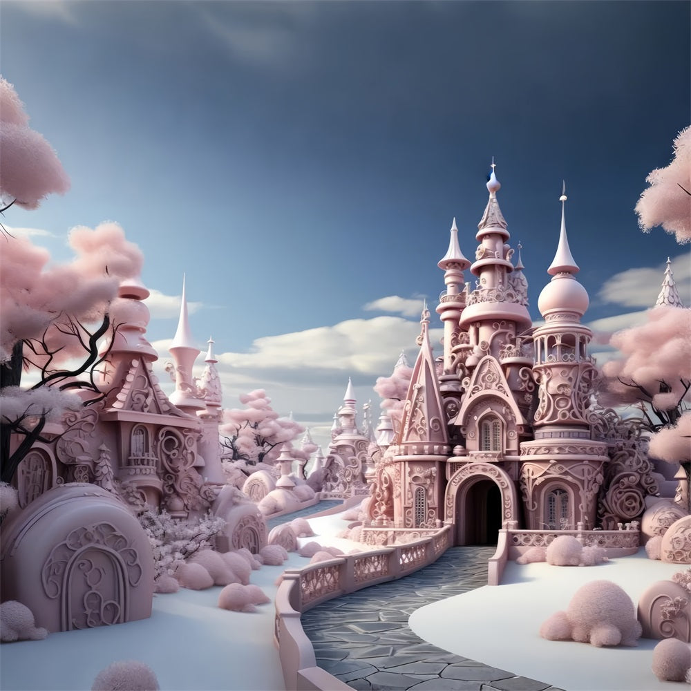 Fairytale Pink Winter Castle Fantasy Backdrop UK BRP9-286