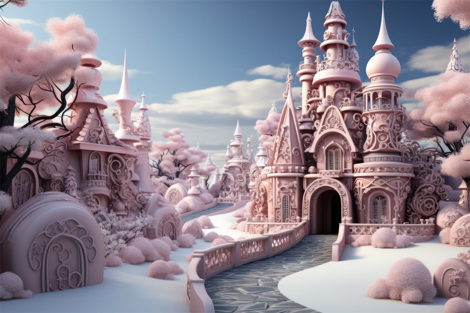 Fairytale Pink Winter Castle Fantasy Backdrop UK BRP9-286