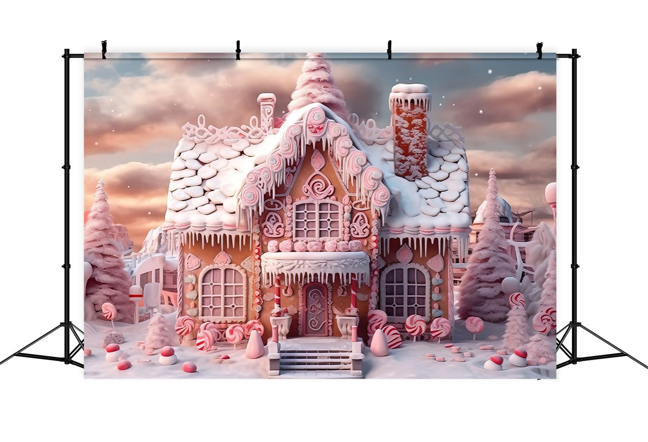 Candy Gingerbread Cottage Winter Backdrop UK BRP9-288