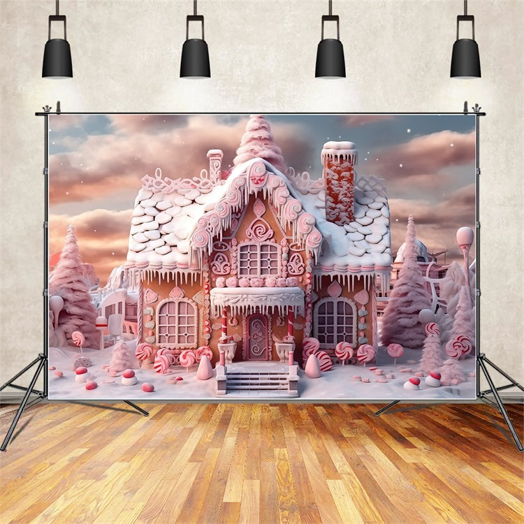 Candy Gingerbread Cottage Winter Backdrop UK BRP9-288