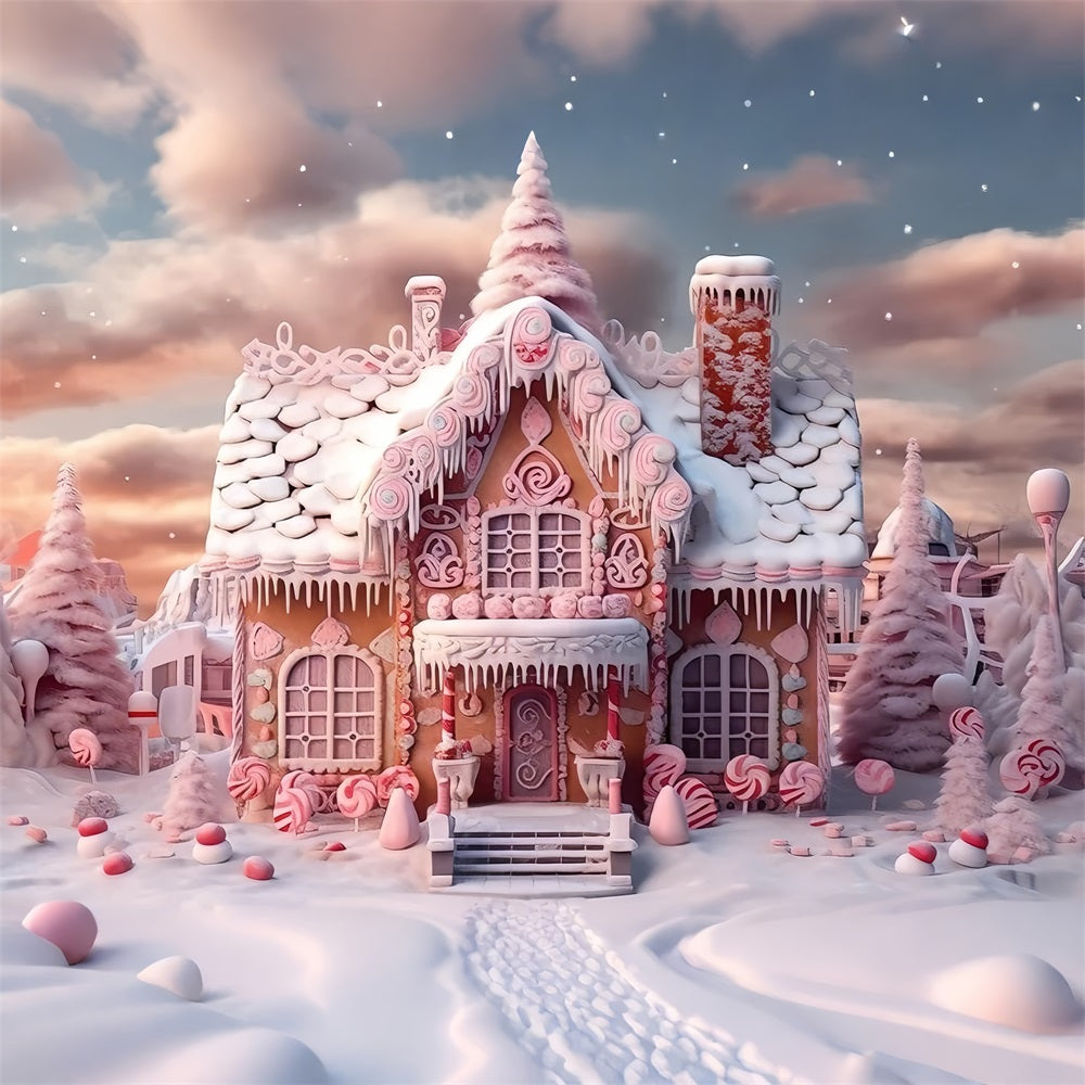 Candy Gingerbread Cottage Winter Backdrop UK BRP9-288