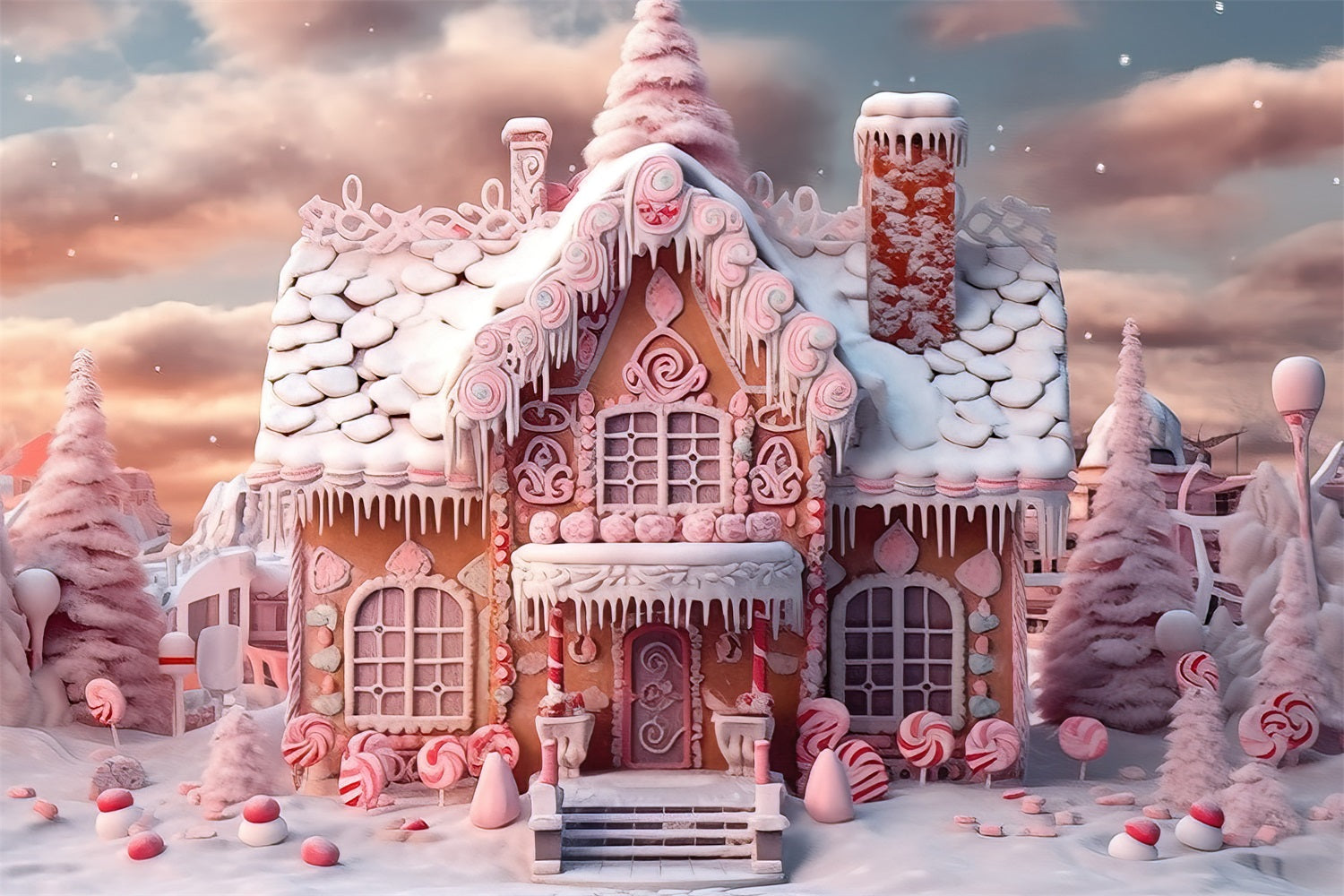 Candy Gingerbread Cottage Winter Backdrop UK BRP9-288