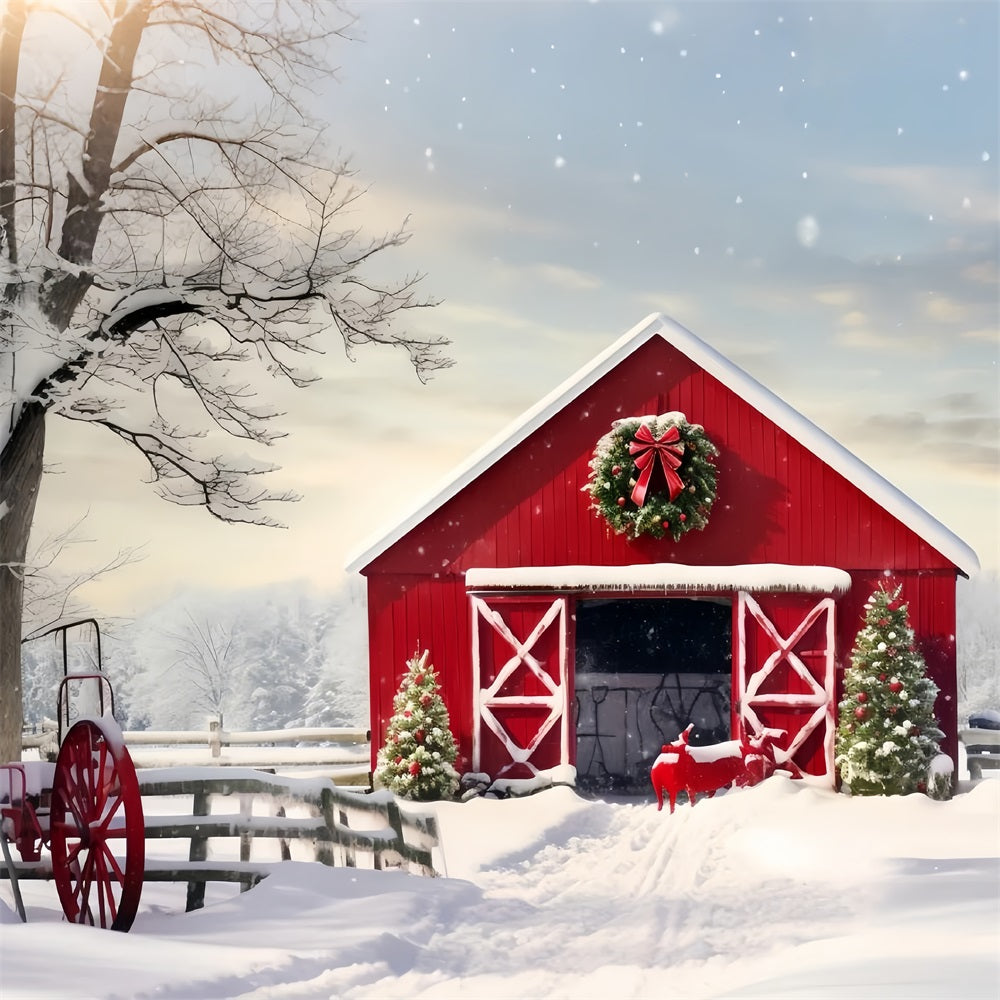 Winter Snowy Rustic Barn Photography Backdrop UK BRP9-291