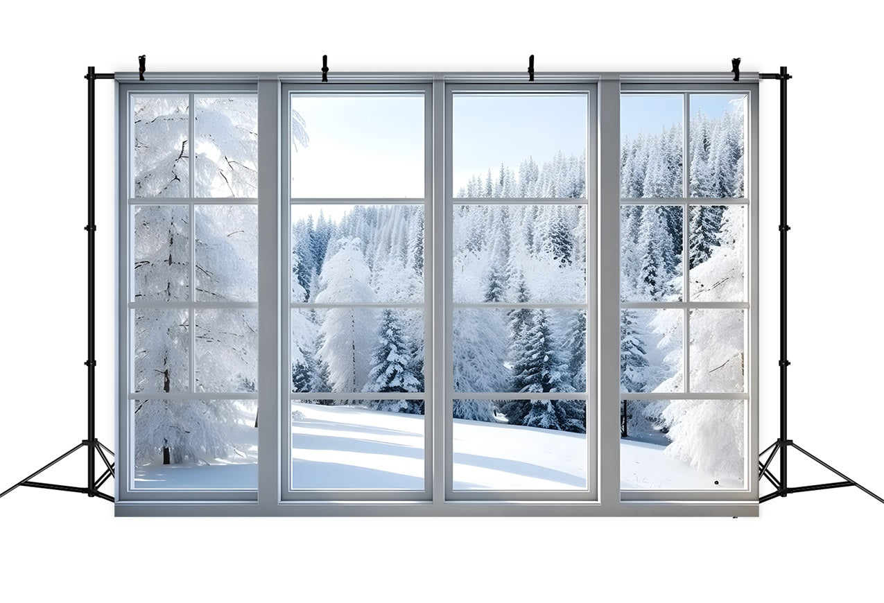 Winter Snowy Forest Scene Frosted Window Backdrop UK BRP9-294