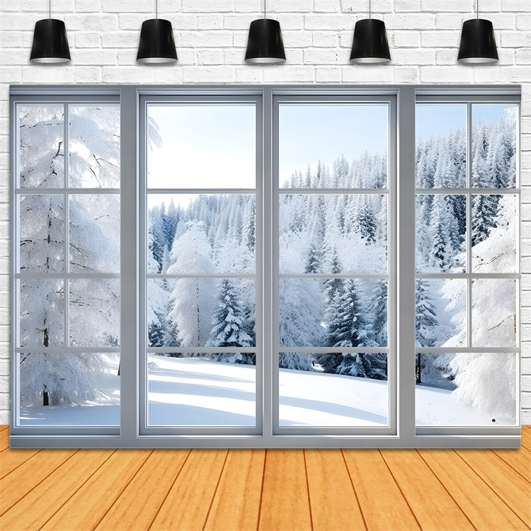 Winter Snowy Forest Scene Frosted Window Backdrop UK BRP9-294