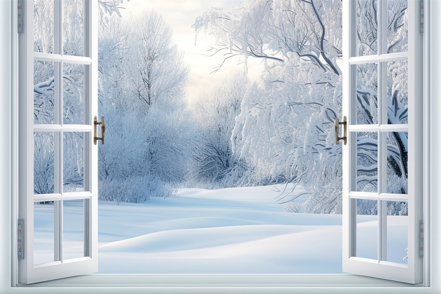 Frosted Branches Snowy Scene Winter Window Backdrop UK BRP9-295