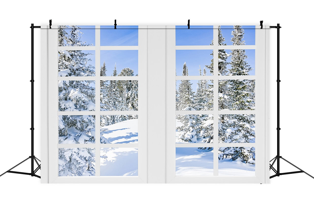 Winter Wonderland Snowy Pines Clear Sky Backdrop UK BRP9-296