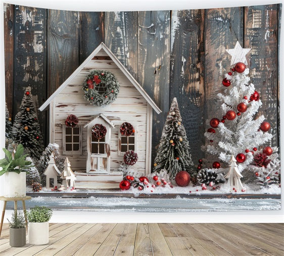 Cozy Cottage Winter Scene Holiday Decor Backdrop UK BRP9-300