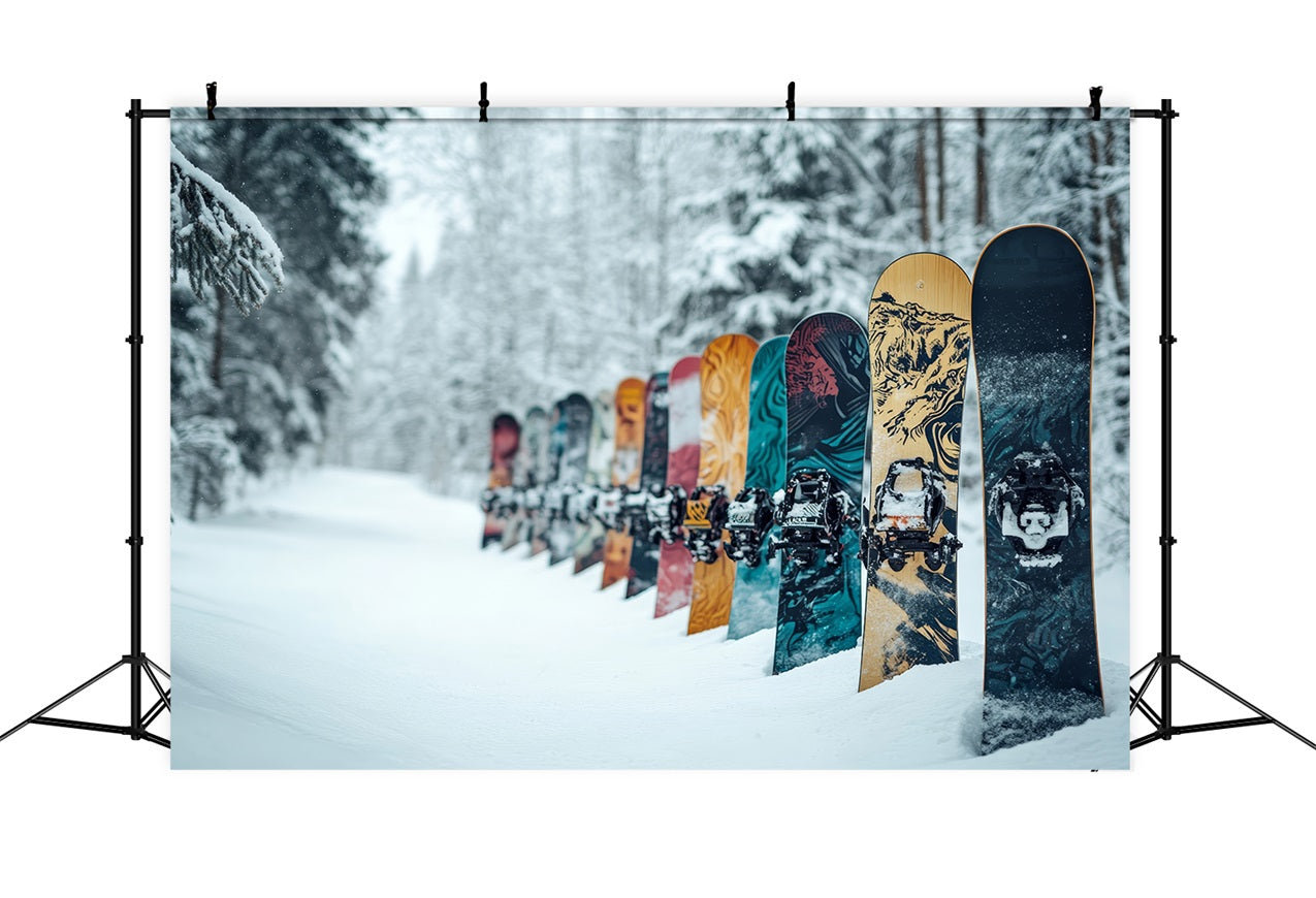 Colorful Snowboards Winter Snowy Forest Backdrop UK BRP9-303