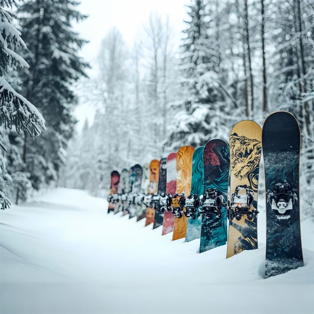 Colorful Snowboards Winter Snowy Forest Backdrop UK BRP9-303