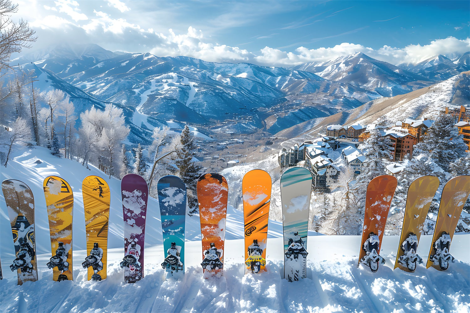 Vibrant Snowboards Winter Alps Photography Backdrop UK BRP9-305