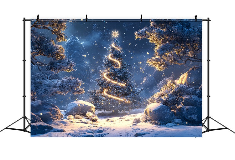 Glowing Fir Tree Winter Forest Night Backdrop UK BRP9-307