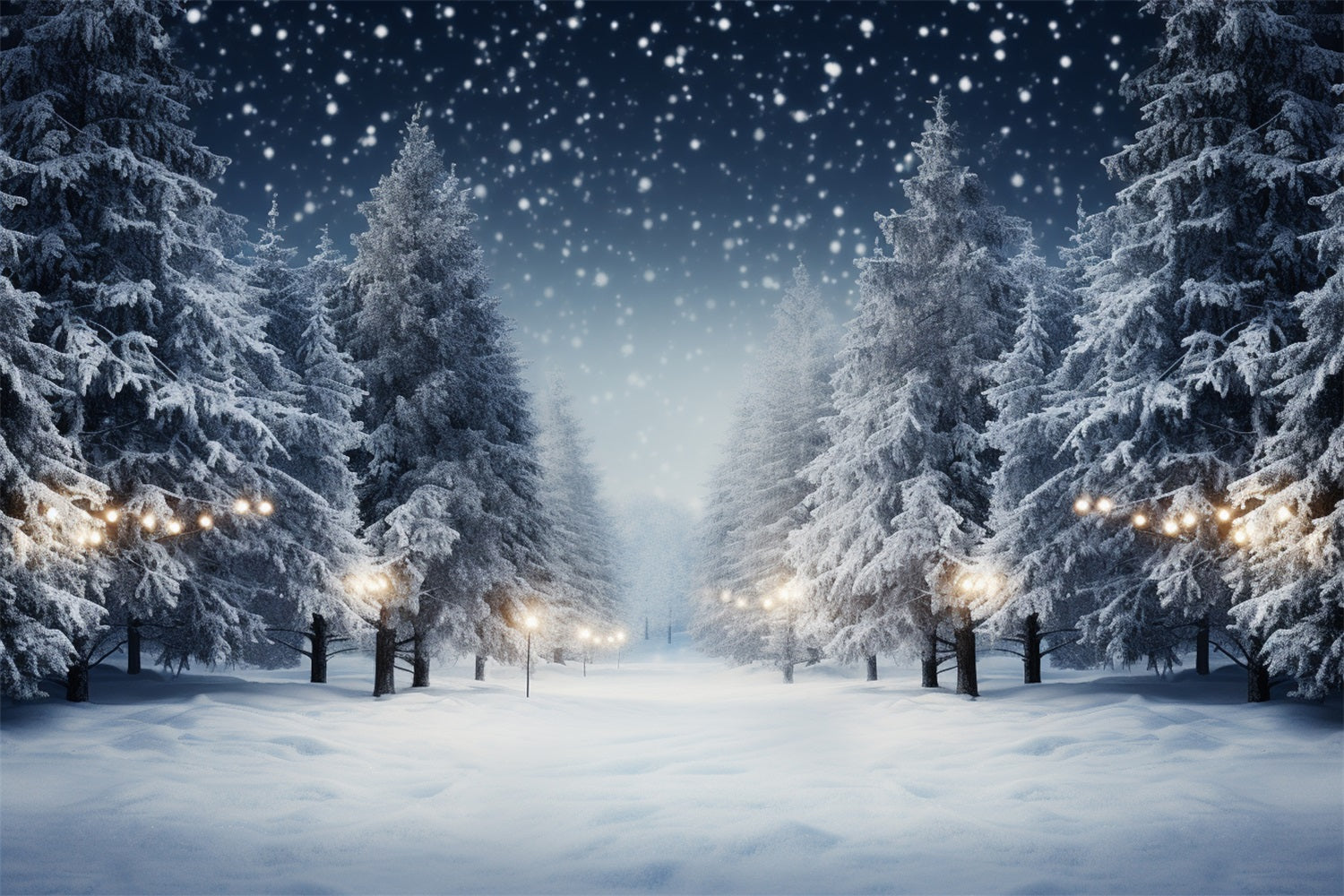 Winter Snowy Night Pine Trees Photography Backdrop UK BRP9-312