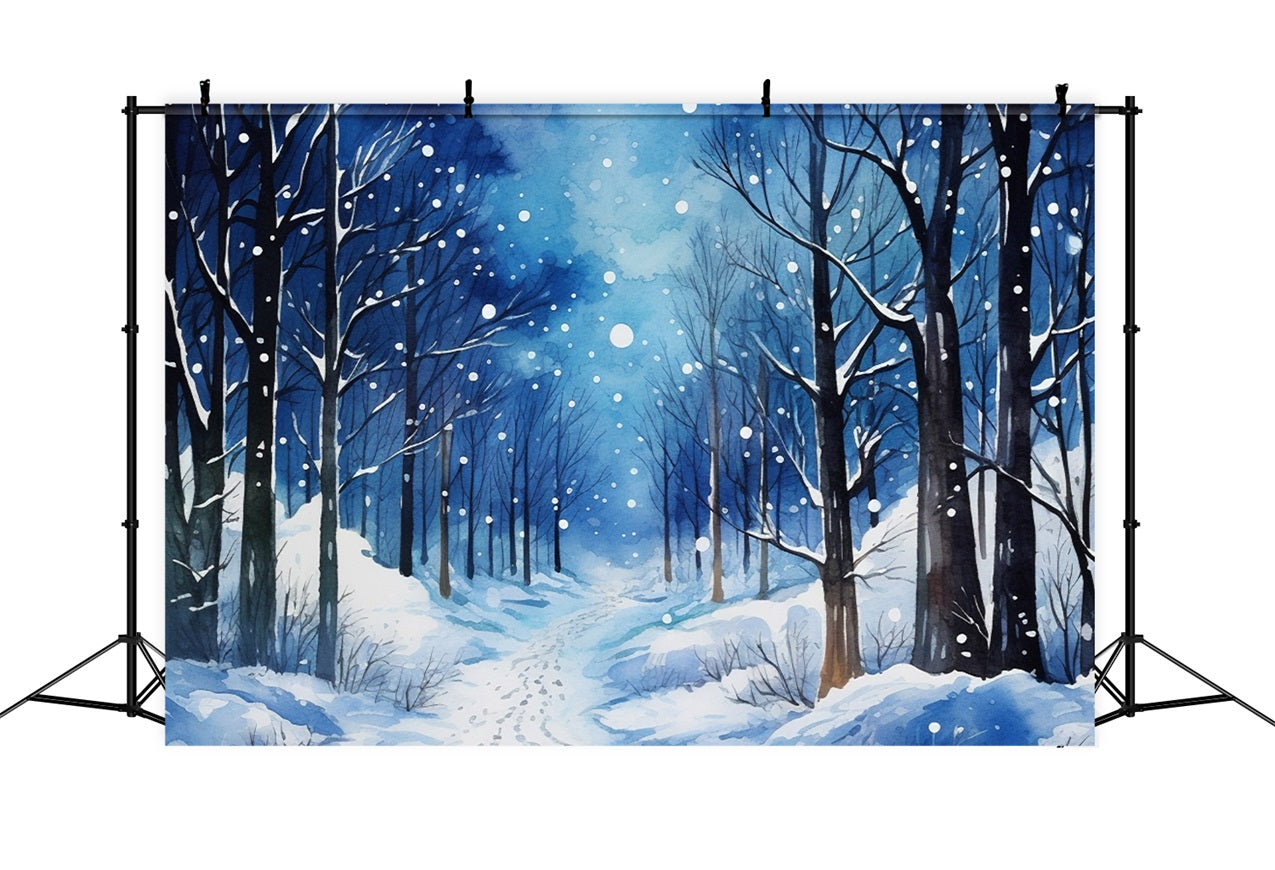 Serene Snowy Night Winter Forest Backdrop UK BRP9-314