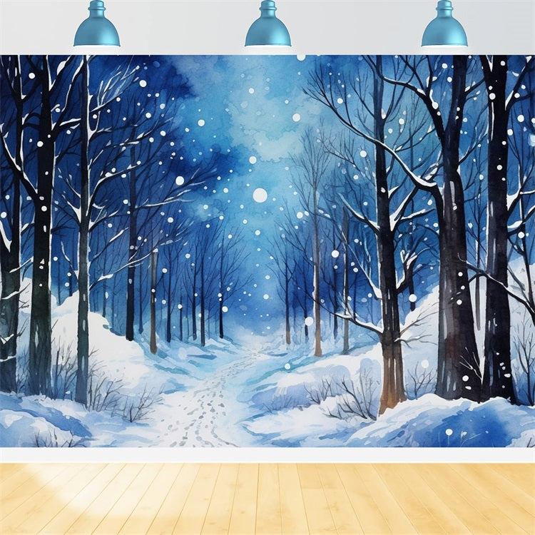 Serene Snowy Night Winter Forest Backdrop UK BRP9-314