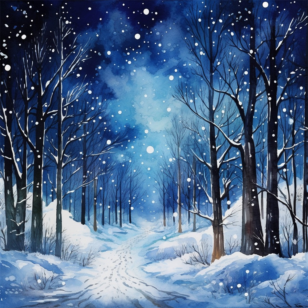 Serene Snowy Night Winter Forest Backdrop UK BRP9-314