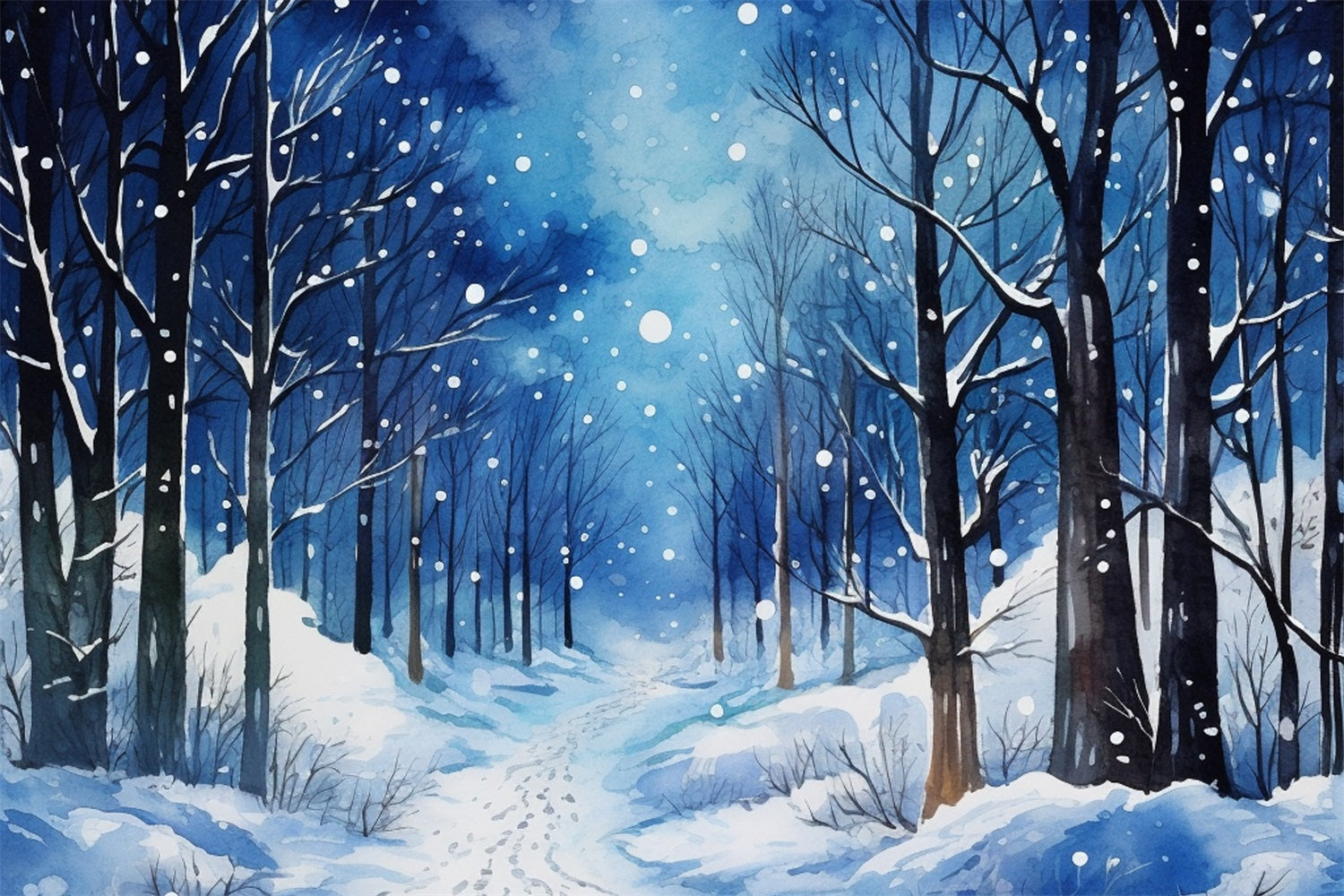 Serene Snowy Night Winter Forest Backdrop UK BRP9-314