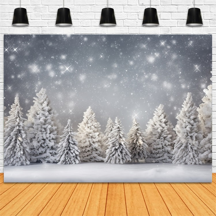 Winter Frosted Trees Sparkling Snowflakes Backdrop UK BRP9-316