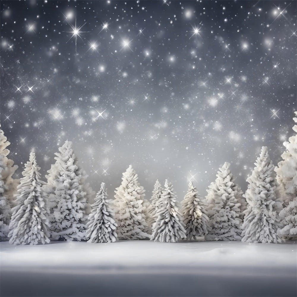 Winter Frosted Trees Sparkling Snowflakes Backdrop UK BRP9-316