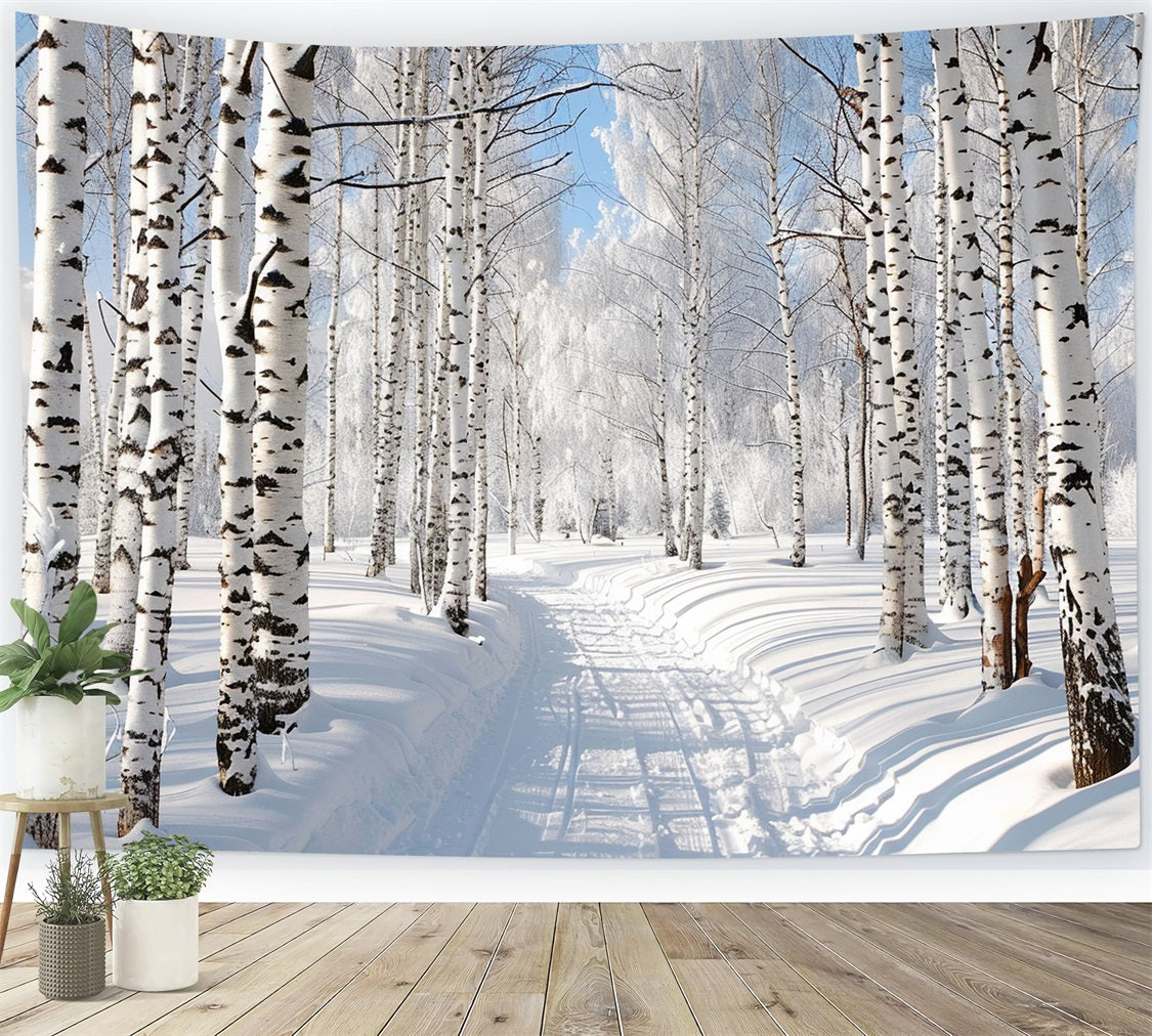 Snow Covered Path Through Winter Forest Backdrop UK BRP9-321