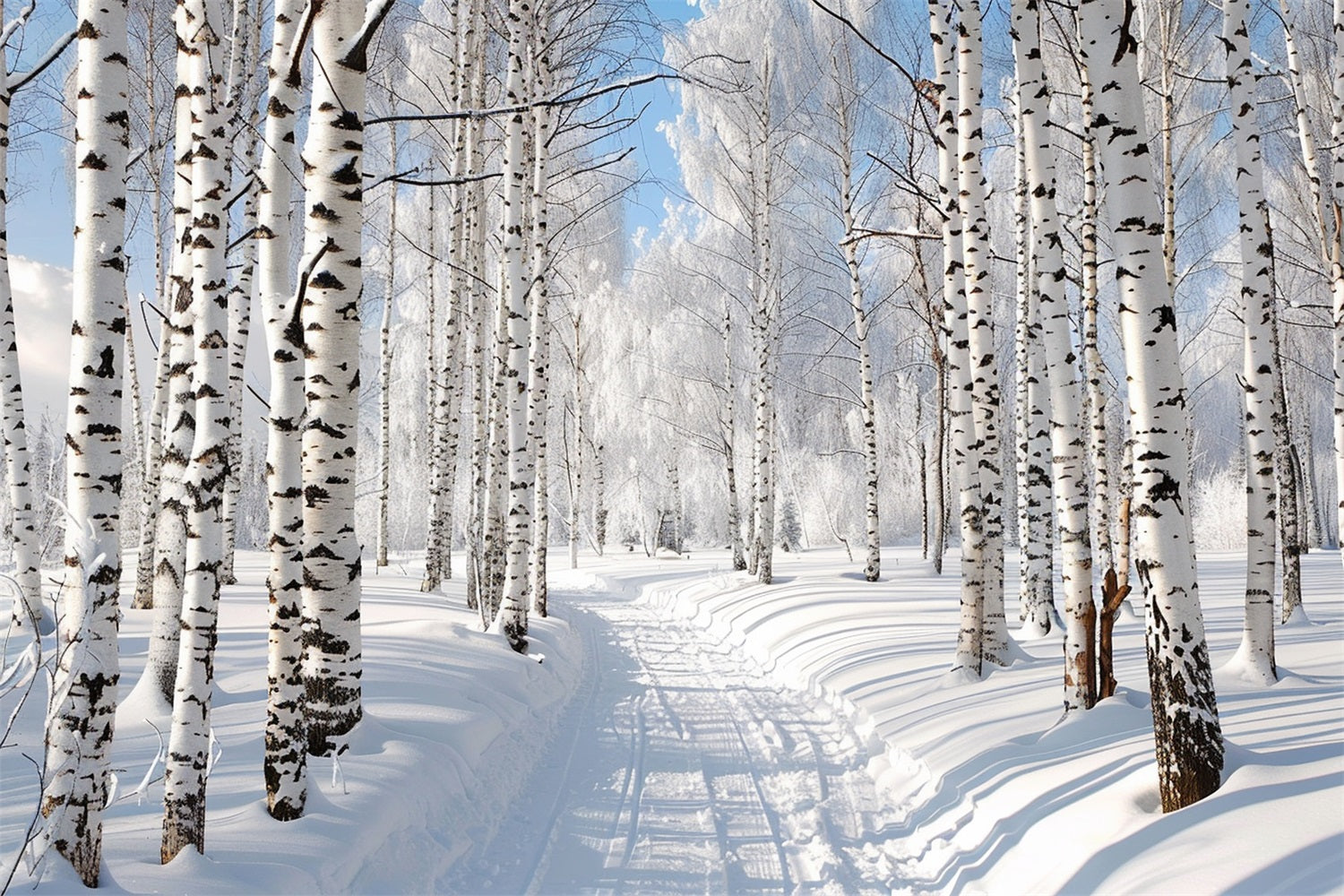 Snow Covered Path Through Winter Forest Backdrop UK BRP9-321