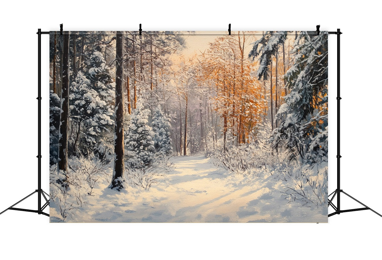 Tranquil Winter Walk Snowy Forest Backdrop UK BRP9-323