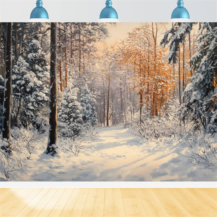 Tranquil Winter Walk Snowy Forest Backdrop UK BRP9-323