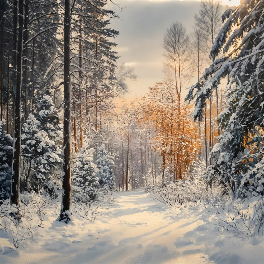 Tranquil Winter Walk Snowy Forest Backdrop UK BRP9-323