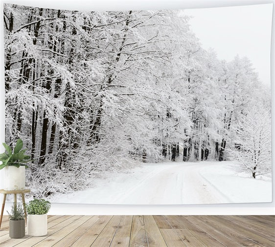 Snow Covered Forest Road Winter Wonderland Backdrop UK BRP9-325