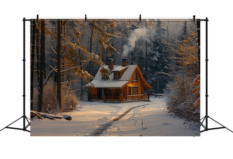 Cozy Log Cabin Snowy Winter Wonderland Backdrop UK BRP9-328