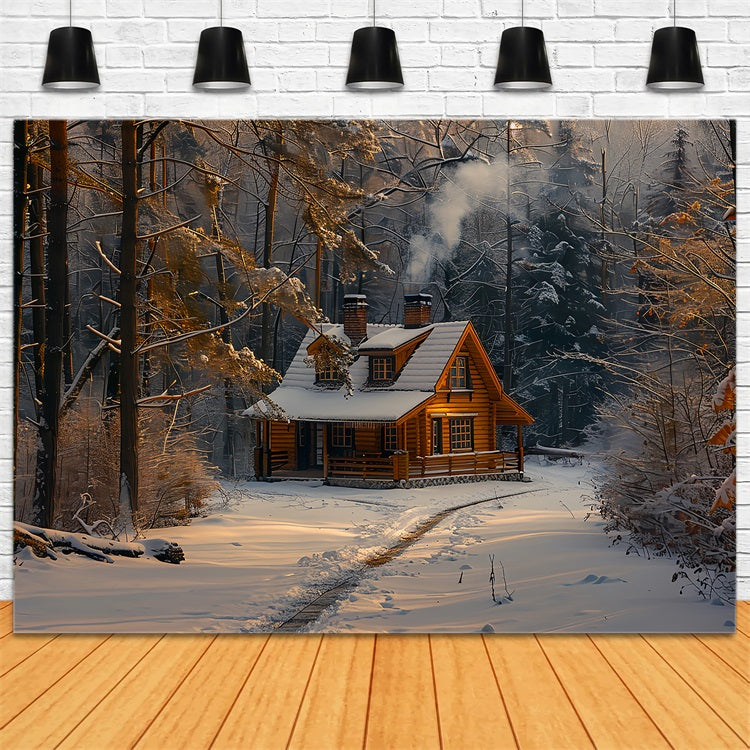 Cozy Log Cabin Snowy Winter Wonderland Backdrop UK BRP9-328