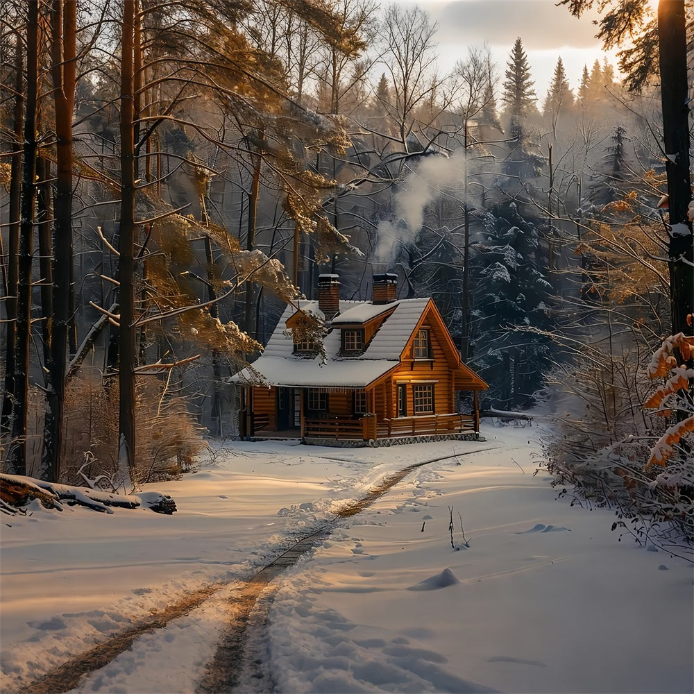 Cozy Log Cabin Snowy Winter Wonderland Backdrop UK BRP9-328