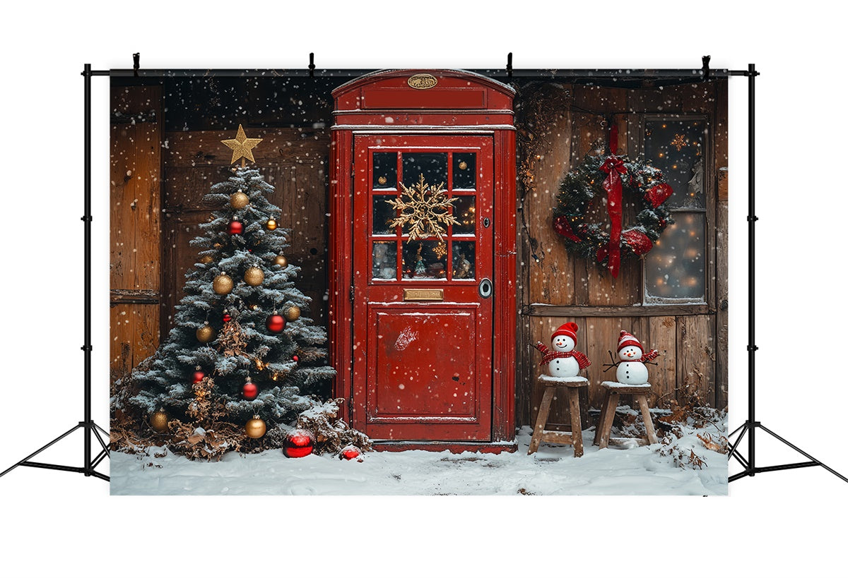 Classic Christmas Red Door and Snowman Scene Backdrop UK BRP9-33