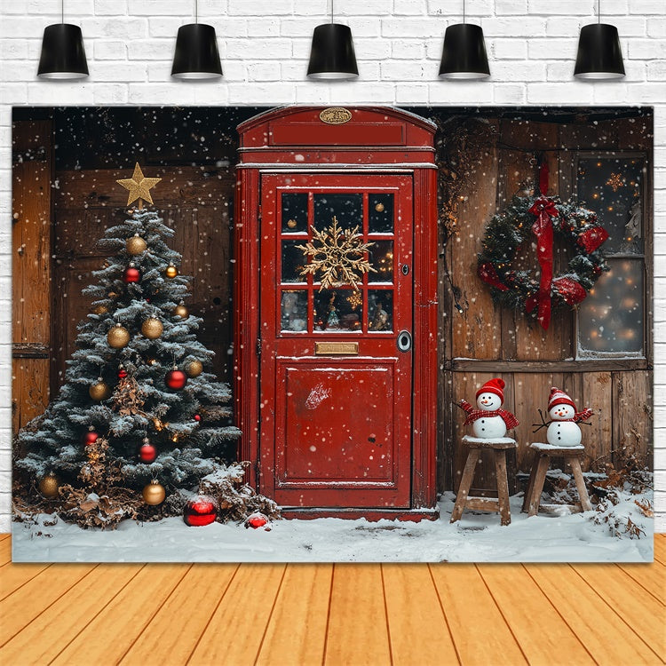 Classic Christmas Red Door and Snowman Scene Backdrop UK BRP9-33