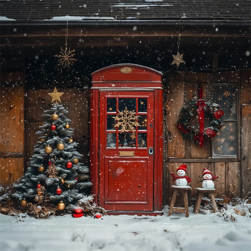 Classic Christmas Red Door and Snowman Scene Backdrop UK BRP9-33