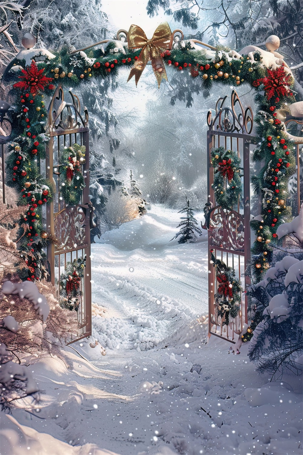 Winter Snowy Forest Decorated Arch Gate Backdrop UK BRP9-333