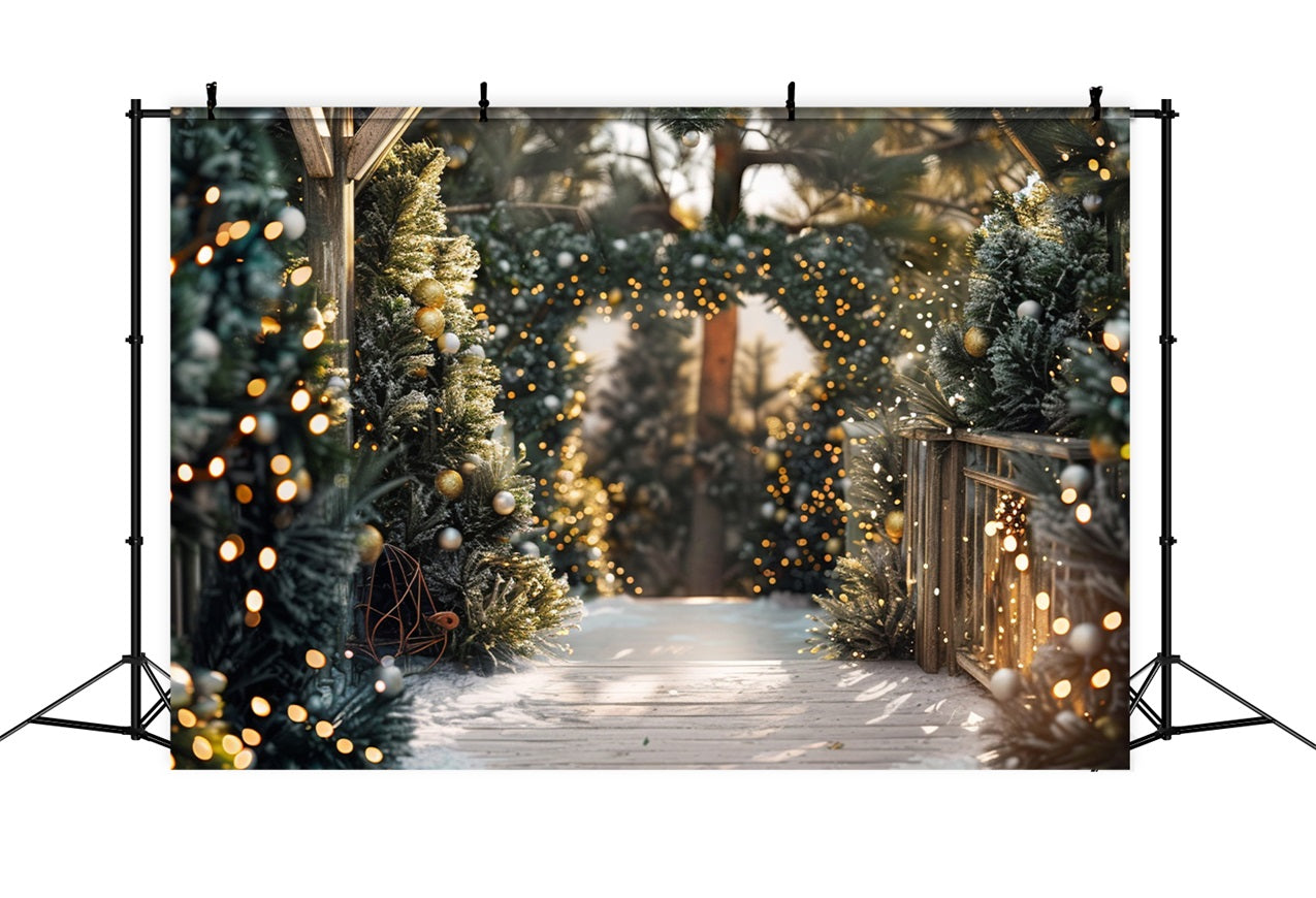 Winter Walkway Decorated Christmas Lights Backdrop UK BRP9-334