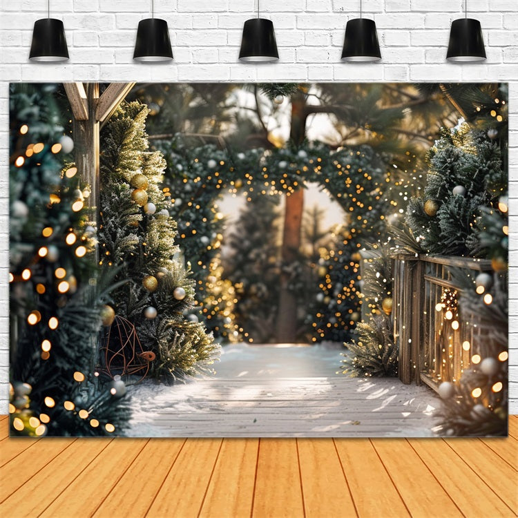 Winter Walkway Decorated Christmas Lights Backdrop UK BRP9-334